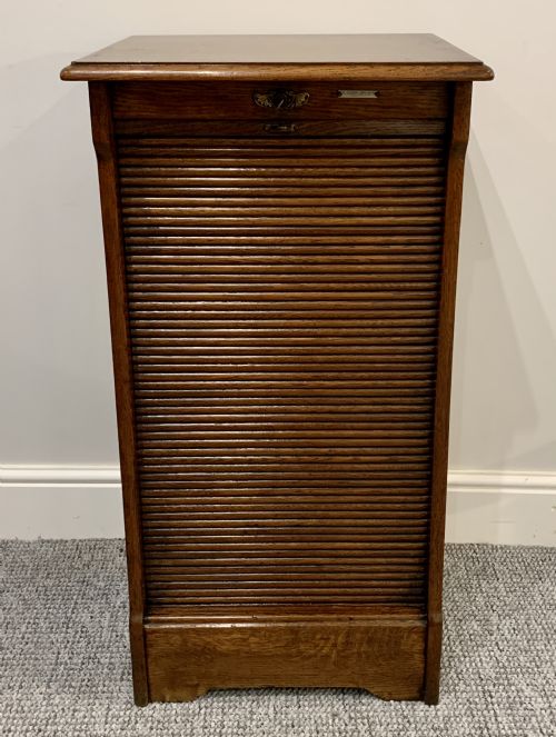 Antique Oak Tambour Fronted Filing Cabinet