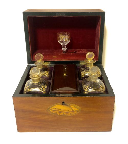 Antique Dutch Travelling Decanter Box with Glasses