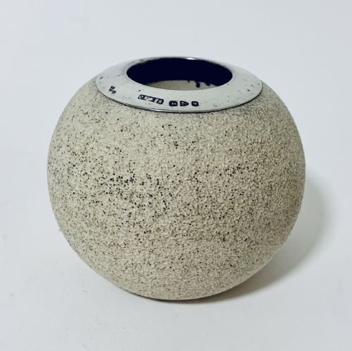 Antique Ceramic Match Strike Holder with Silver Rim