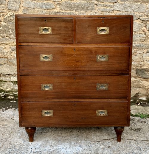 Antique Military Campaign Teak Chest of Drawers