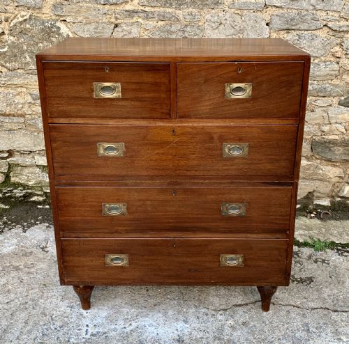 fig 1. Antique Military Campaign Teak Chest of Drawers