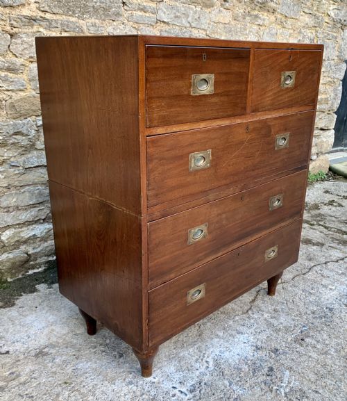 fig 2. Antique Military Campaign Teak Chest of Drawers