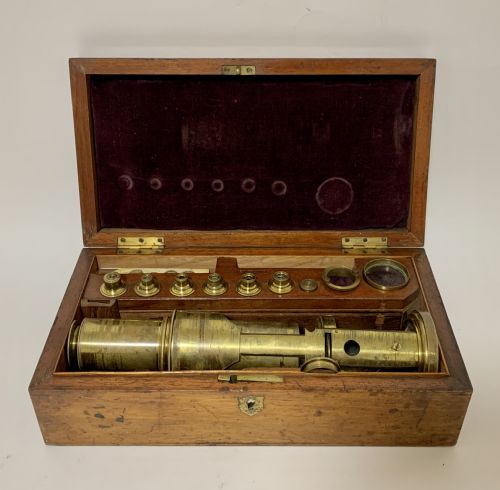 Large Antique Brass Drum Microscope