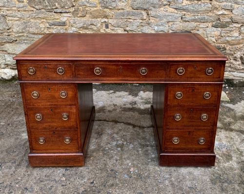 Antique Victorian Oak Pedestal Desk
