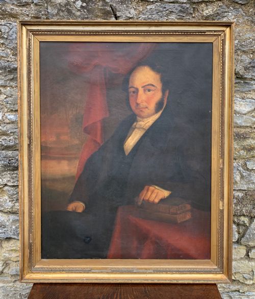 Large Antique Oil on Canvas Portrait of a Gentleman