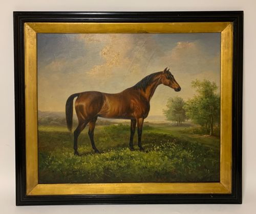 Antique Oil on Canvas Painting of a Bay Horse