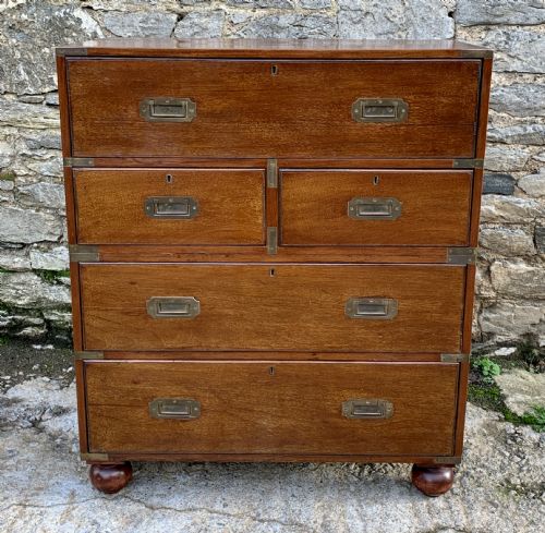 fig 1. Antique Mahogany Campaign Secretaire Chest of Drawers