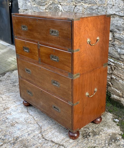 fig 2. Antique Mahogany Campaign Secretaire Chest of Drawers