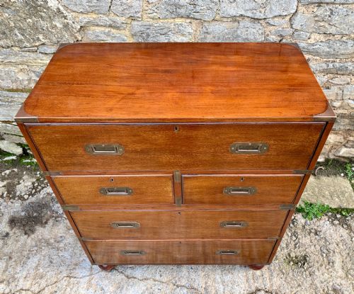 fig 3. Antique Mahogany Campaign Secretaire Chest of Drawers