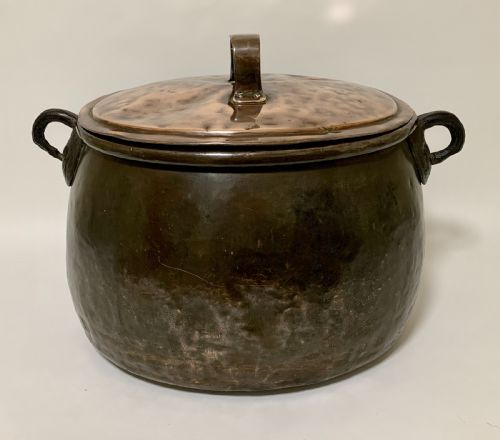 Large Antique Copper Cauldron with Lid