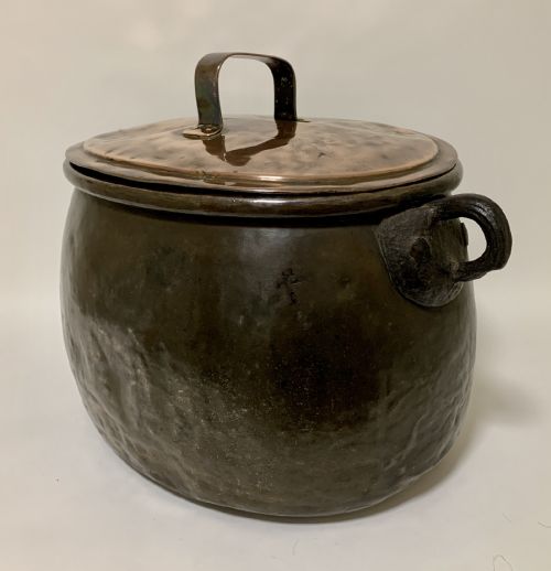 fig 1. Large Antique Copper Cauldron with Lid