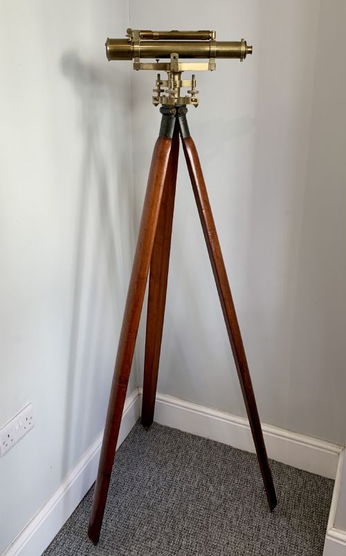 Antique Brass Stanley Theodolite Surveyors Level with Tripod