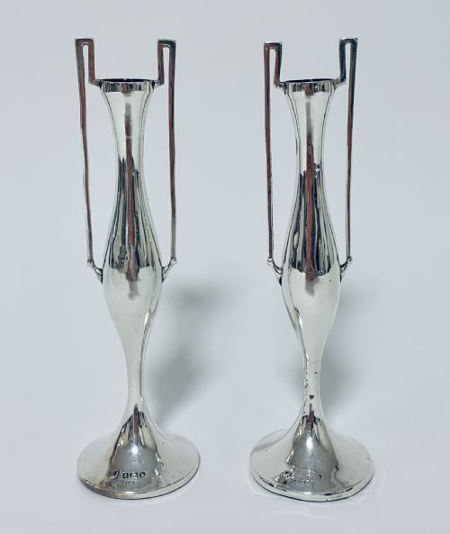 Pair of Antique Art Nouveau Solid Silver Vases