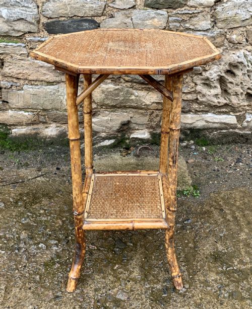 Antique Victorian Octagonal Bamboo Rattan Table