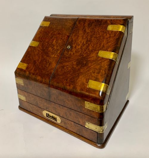 fig 1. Victorian Burr Walnut Brass Bound Desktop Stationery Cabinet
