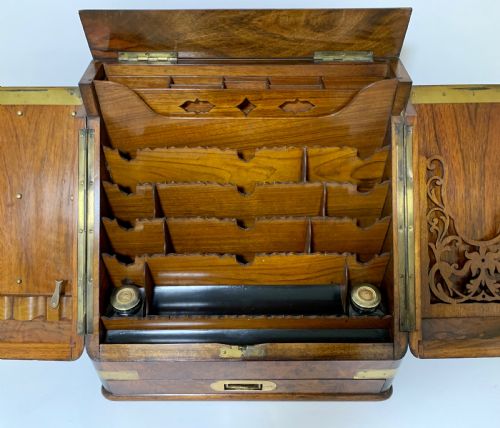 fig 2. Victorian Burr Walnut Brass Bound Desktop Stationery Cabinet