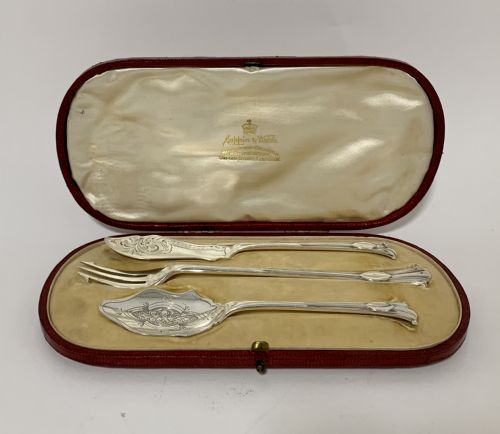 Antique Victorian Solid Silver Jam Spoon, Butter Knife & Pickle Fork Set