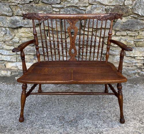 Unusual Oak Arts and Crafts Bench