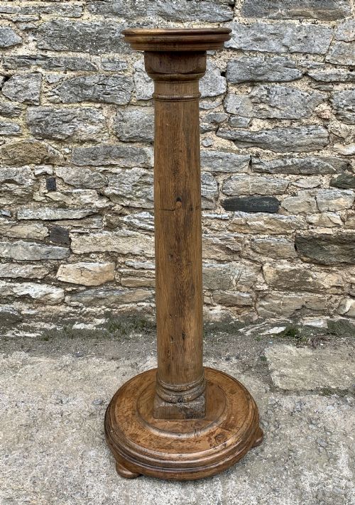 Large Antique Oak Torchere Stand
