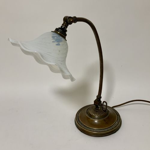 Antique Desk Lamp with Vaseline Glass Shade
