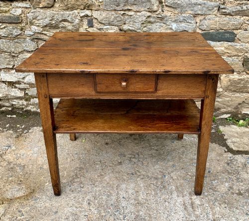 Antique Country Oak Side Table with Shelf