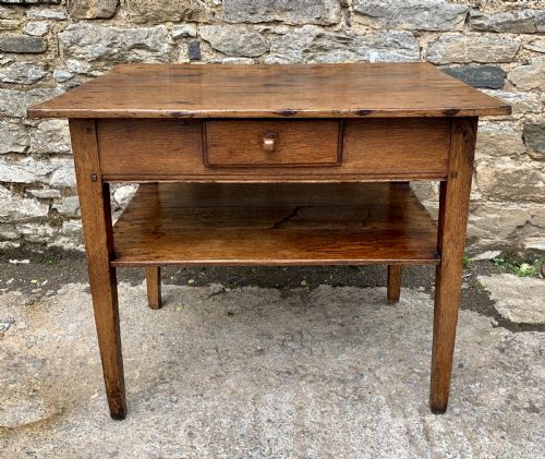 fig 1. Antique Country Oak Side Table with Shelf