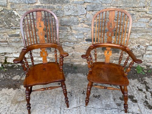 Pair of Antique Broad Arm Windsor Chairs