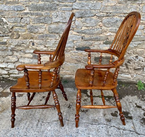 fig 1. Pair of Antique Broad Arm Windsor Chairs