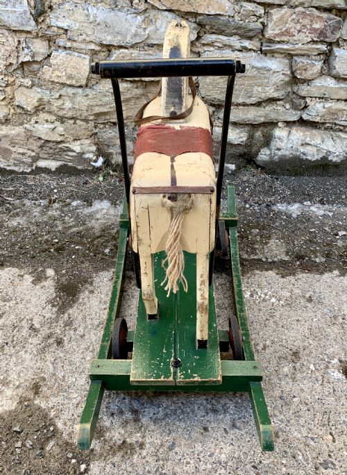 fig 2. Antique Wooden Push Along Rocking Horse Toy