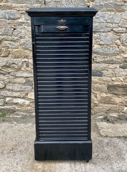 Antique Ebonised Tambour Front Filing Music Cabinet
