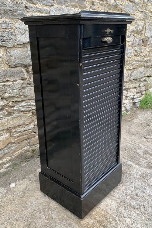 fig 1. Antique Ebonised Tambour Front Filing Music Cabinet