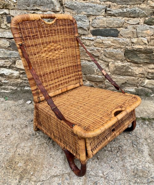 Antique Folding Cane Canoe Chair