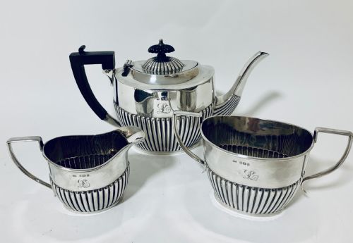 Antique Solid Sterling Silver Three Piece Tea Set Service