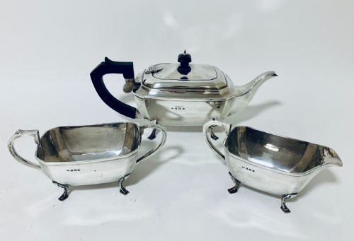 Antique Solid Sterling Silver Three Part Tea Service