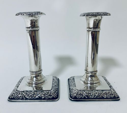 fig 1. Pair of Antique Sterling Silver Candlesticks