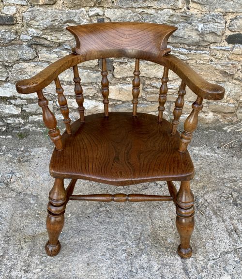 Antique Elm Captains Chair Smokers Bow
