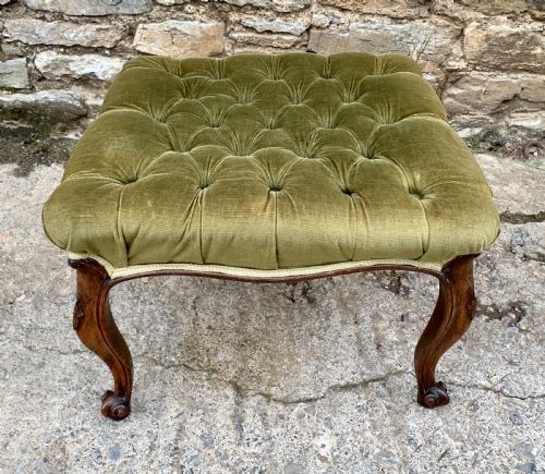 Victorian Walnut Cabriole Leg Buttoned Stool