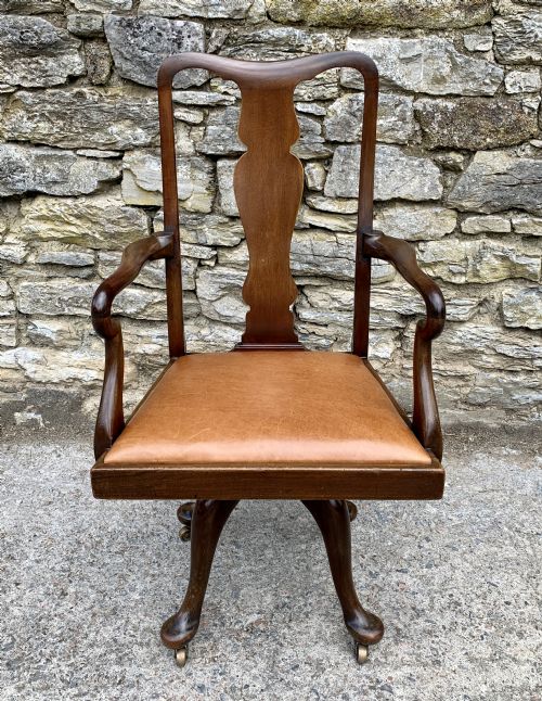 Antique Mahogany Swivel Office Desk Chair