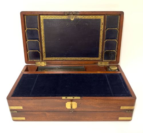 Antique Mahogany Brass Bound Campaign Writing Slope