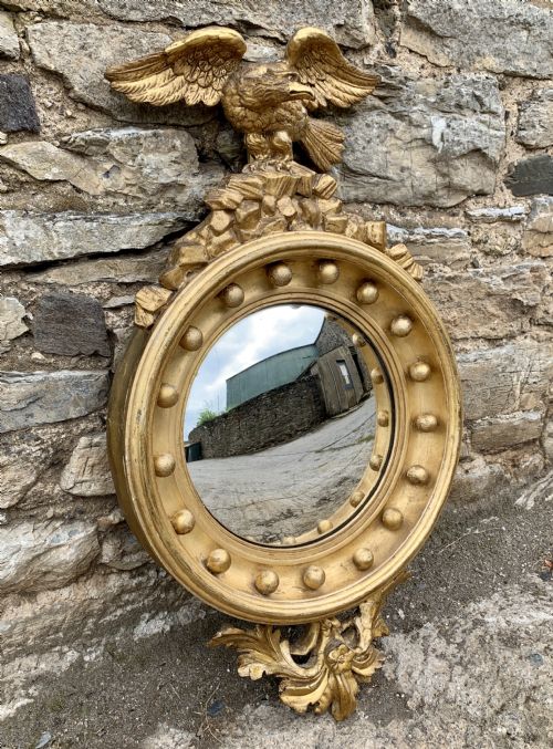 Regency Gilt Convex Mirror with Eagle