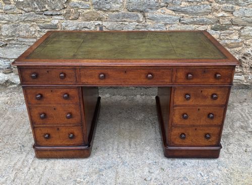 Large Victorian Oak Pedestal Desk