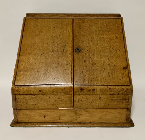 fig 1. Antique Oak Desktop Stationery Cabinet with Calendar