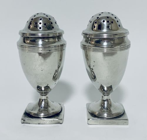 Pair of 18th Century Georgian Solid Sterling Silver Salt and Pepper Shakers Pepperettes