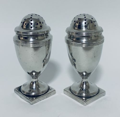 fig 1. Pair of 18th Century Georgian Solid Sterling Silver Salt and Pepper Shakers Pepperettes