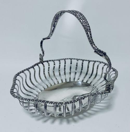 Antique Georgian 18th Century Solid Silver Swing Handle Bread Basket 1774