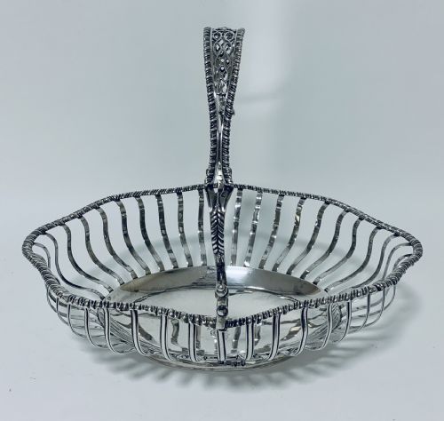fig 1. Antique Georgian 18th Century Solid Silver Swing Handle Bread Basket 1774