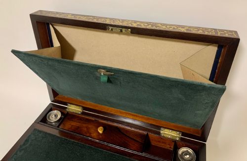 fig 1. Superb Antique Rosewood Brass Inlaid Writing Slope Box with Double Hinge