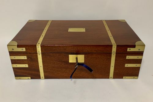 Antique Victorian Mahogany Brass Bound Campaign Writing Slope Box