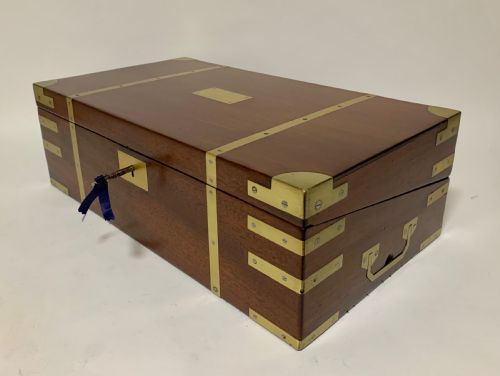 fig 1. Antique Victorian Mahogany Brass Bound Campaign Writing Slope Box