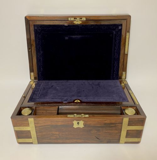 Superb Antique Victorian Rosewood Brass Bound Writing Slope Box